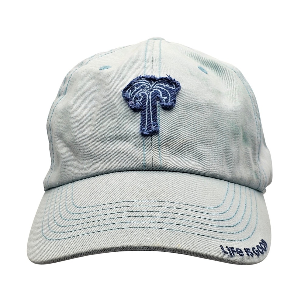 Life is Good Hat Cap Light Blue Palm Tree Distressed Patch Chill Hat Adjustable